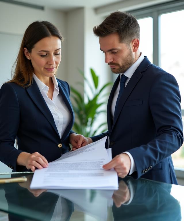 Professionisti legali che discutono un contratto in un ufficio moderno a Roma